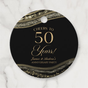 Elegant Black Gold Agate 50th Anniversary Party Favour Tags