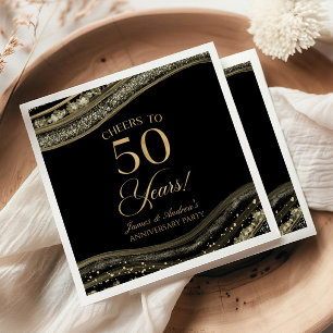 Elegant Black Gold Agate 50th Anniversary Party Napkin