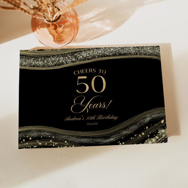 Elegant Black Gold Agate 50th Birthday Party Guest Book (Creator Uploaded)