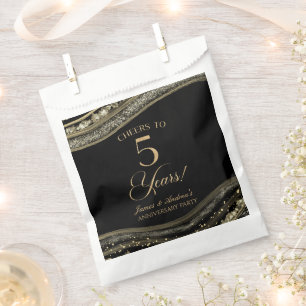 Elegant Black Gold Agate 5th Anniversary Party Favour Bags