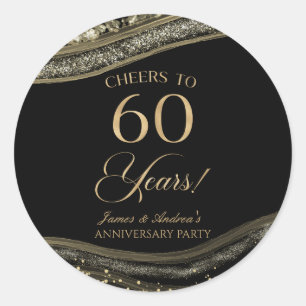 Elegant Black Gold Agate 60th Anniversary Party Classic Round Sticker