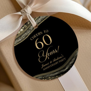 Elegant Black Gold Agate 60th Anniversary Party Favour Tags