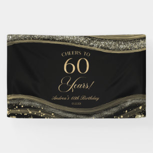 Elegant Black Gold Agate 60th Birthday Party Banner