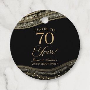 Elegant Black Gold Agate 70th Anniversary Party Favour Tags