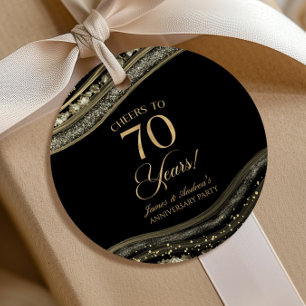 Elegant Black Gold Agate 70th Anniversary Party Favour Tags