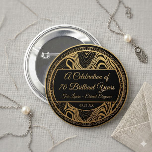 Elegant Black Gold Agate 70th Birthday Party Favou 6 Cm Round Badge