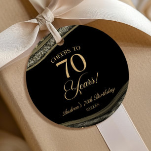 Elegant Black Gold Agate 70th Birthday Party Favour Tags