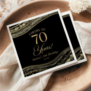 Elegant Black Gold Agate 70th Birthday Party Napkin