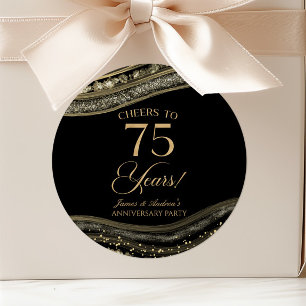 Elegant Black Gold Agate 75th Anniversary Party Classic Round Sticker