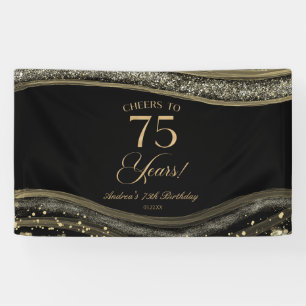 Elegant Black Gold Agate 75th Birthday Party Banner