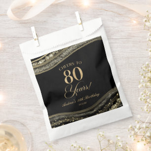Elegant Black Gold Agate 80th Birthday Party Favour Bags