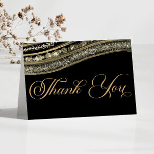 Elegant Black Gold Agate Birthday Party Thank You Card