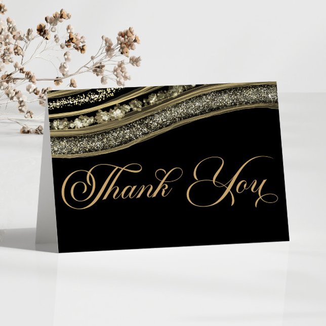 Elegant Black Gold Agate Birthday Party Thank You Card (Creator Uploaded)