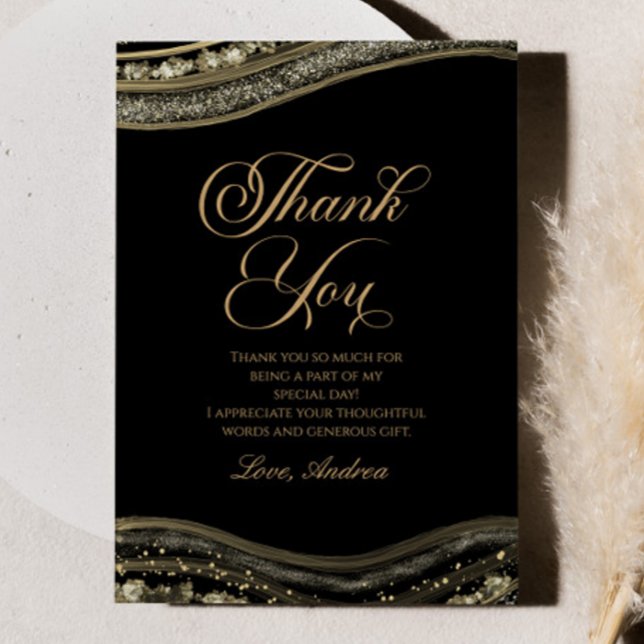 Elegant Black Gold Agate Birthday Party Thank You Card (Creator Uploaded)