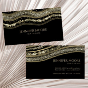Elegant Black Gold Agate Border Custom Business Card