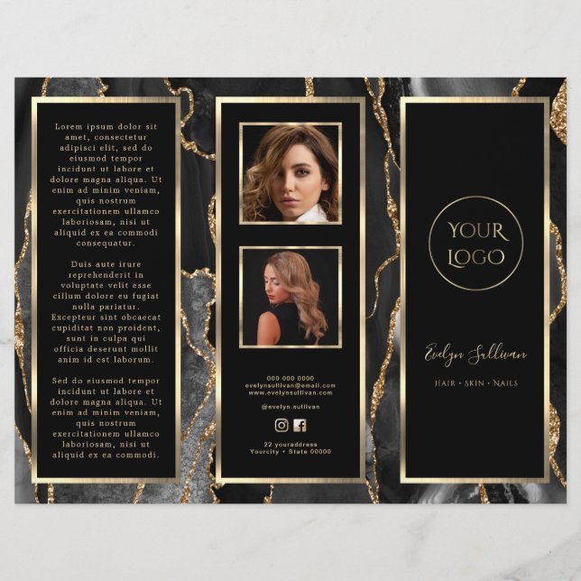 Elegant Black Gold Agate Brochure (Front)