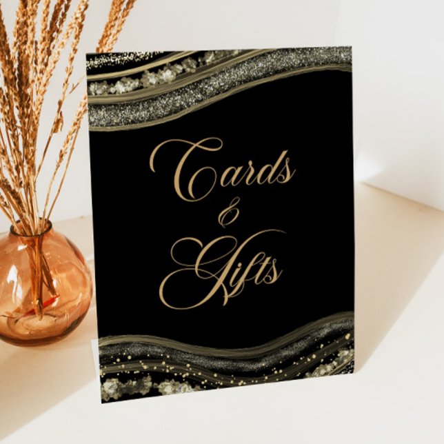 Elegant Black Gold Agate Cards & Gifts Pedestal Sign (Creator Uploaded)