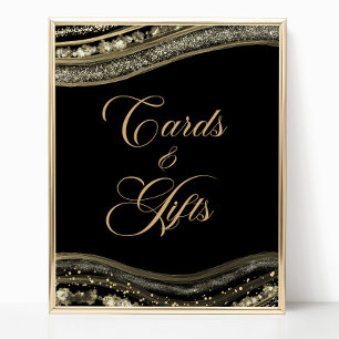 Elegant Black Gold Agate Cards & Gifts Sign