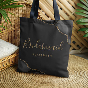 Elegant Black Gold Agate Dark Bridesmaid Tote Bag