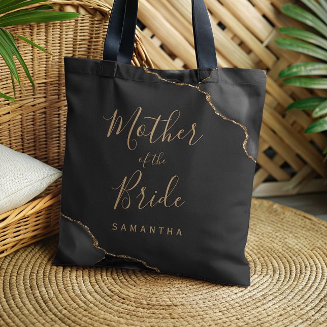 Elegant Black Gold Agate Dark Mother of the Bride Tote Bag (Creator Uploaded)