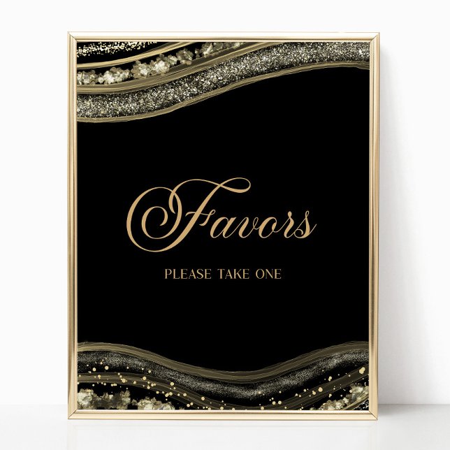 Elegant Black Gold Agate Party Favors Sign (Creator Uploaded)
