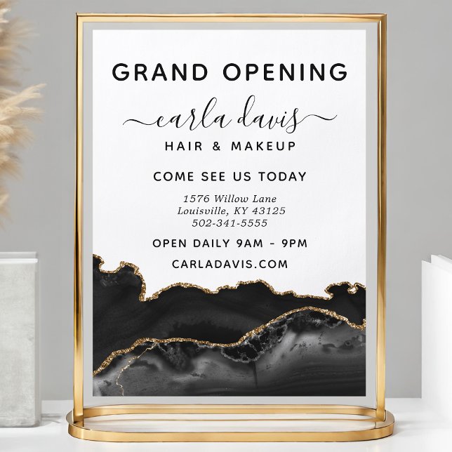 Elegant Black & Gold Agate Salon Grand Opening Flyer (Creator Uploaded)
