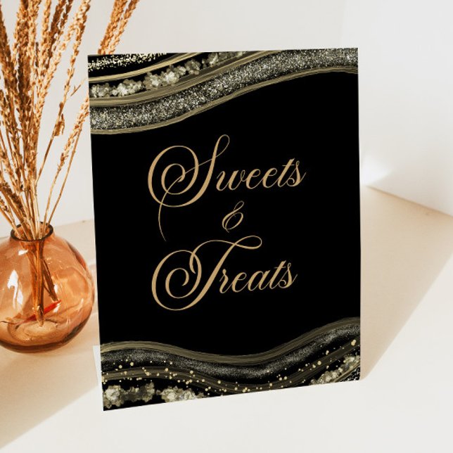 Elegant Black Gold Agate Sweets and Treats Pedestal Sign (Creator Uploaded)