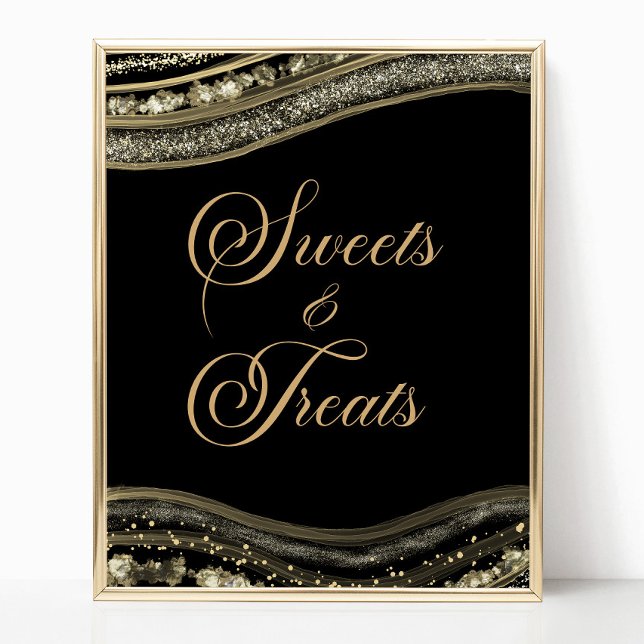 Elegant Black Gold Agate Sweets and Treats Sign (Creator Uploaded)