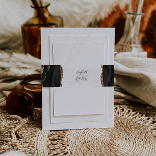 Elegant Black Gold Agate Wedding Invitation Belly Band