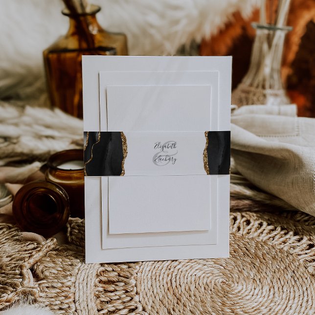 Elegant Black Gold Agate Wedding Invitation Belly Band (Creator Uploaded)