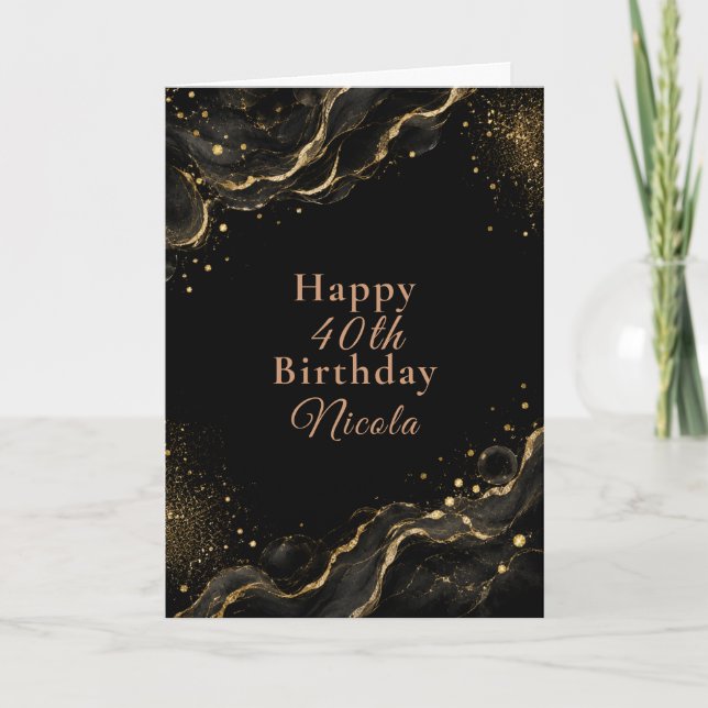 Elegant Black Gold Alcohol Ink Card (Front)