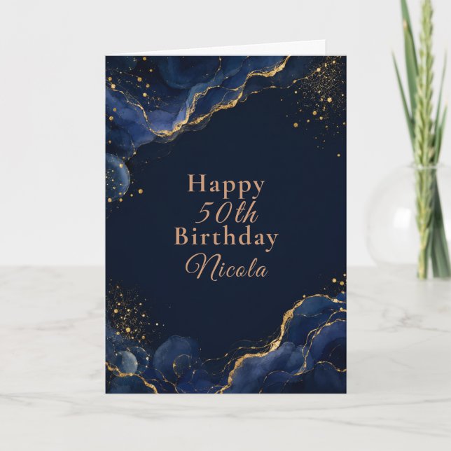 Elegant Black Gold Alcohol Ink Card (Front)