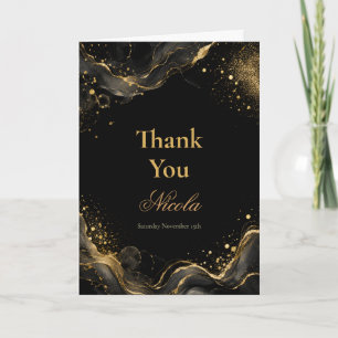 Elegant Black Gold Alcohol Ink Thank You Card
