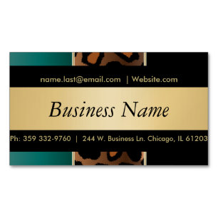 Elegant Black, Gold and Teal Leopard Stripes Magnetic Business Card