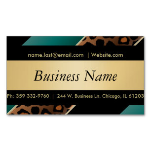 Elegant Black, Gold and Teal Leopard Stripes Magnetic Business Card