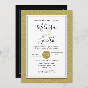 Elegant Black,Gold And White Wedding Invitation