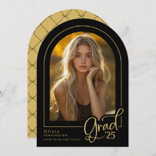 Elegant Black Gold Arch Photo 2025 Grad Invitation