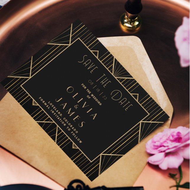 Elegant Black & Gold Art Deco Great Gatsby Wedding Save The Date (Creator Uploaded)