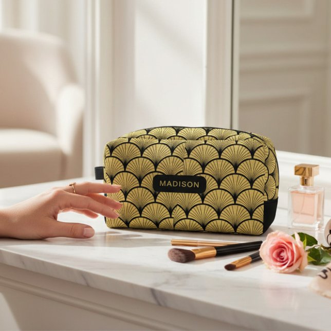 Elegant Black Gold Art Deco Pattern Personalised Dopp Kit (Creator Uploaded)