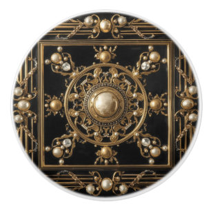 Elegant black gold Art Deco pearls Ceramic Knob