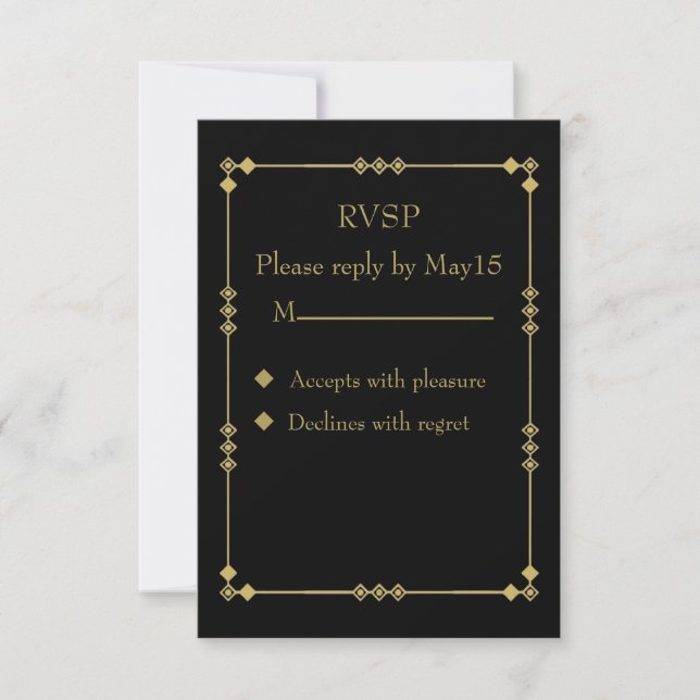 Elegant Black & Gold Art Deco RVSP RSVP Card (Front)