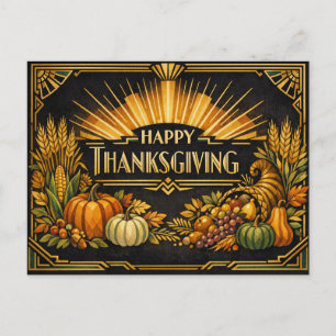 Elegant Black Gold Art Deco Thanksgiving Harvest Holiday Postcard