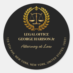 Elegant black&gold Attorney lawyer Classic Round  Sticker