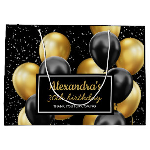 Elegant Black Gold Balloon Birthday Large Gift Bag