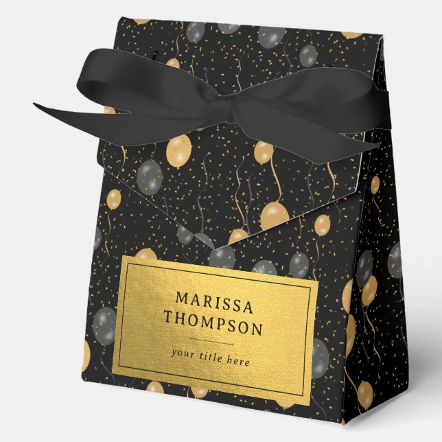 Elegant Black & Gold Balloons  Favour Box (Front)