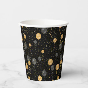 Elegant Black & Gold Balloons Paper Cups