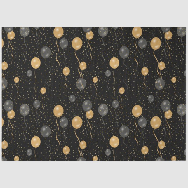 Elegant Black & Gold Balloons  Tissue Paper (Front)