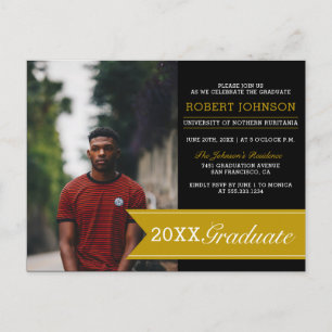 Elegant Black & Gold Banner Photo Graduation Party Invitation Postcard