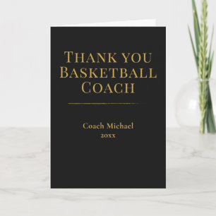 Elegant Black Gold Basketball Coach Team  Thank You Card