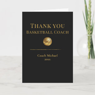 Elegant Black Gold Basketball Coach Team  Thank You Card